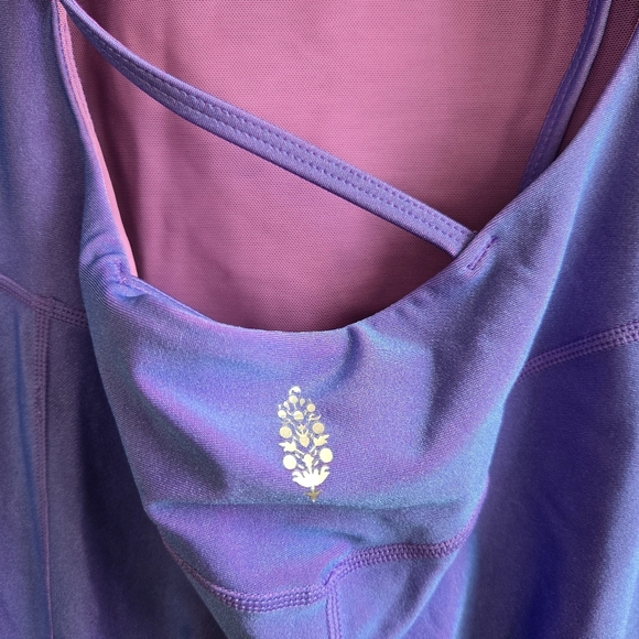 New Free People Movement You Glow Girl Strappy Iridescent Purple Jumpsuit Large - Picture 5 of 6